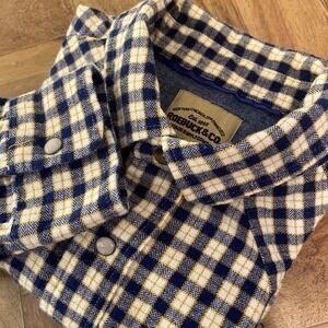 Roebuck &‎ Co. Pearl Snap Flannel Mens M Blue Plaid Long Sleeve Western Shirt